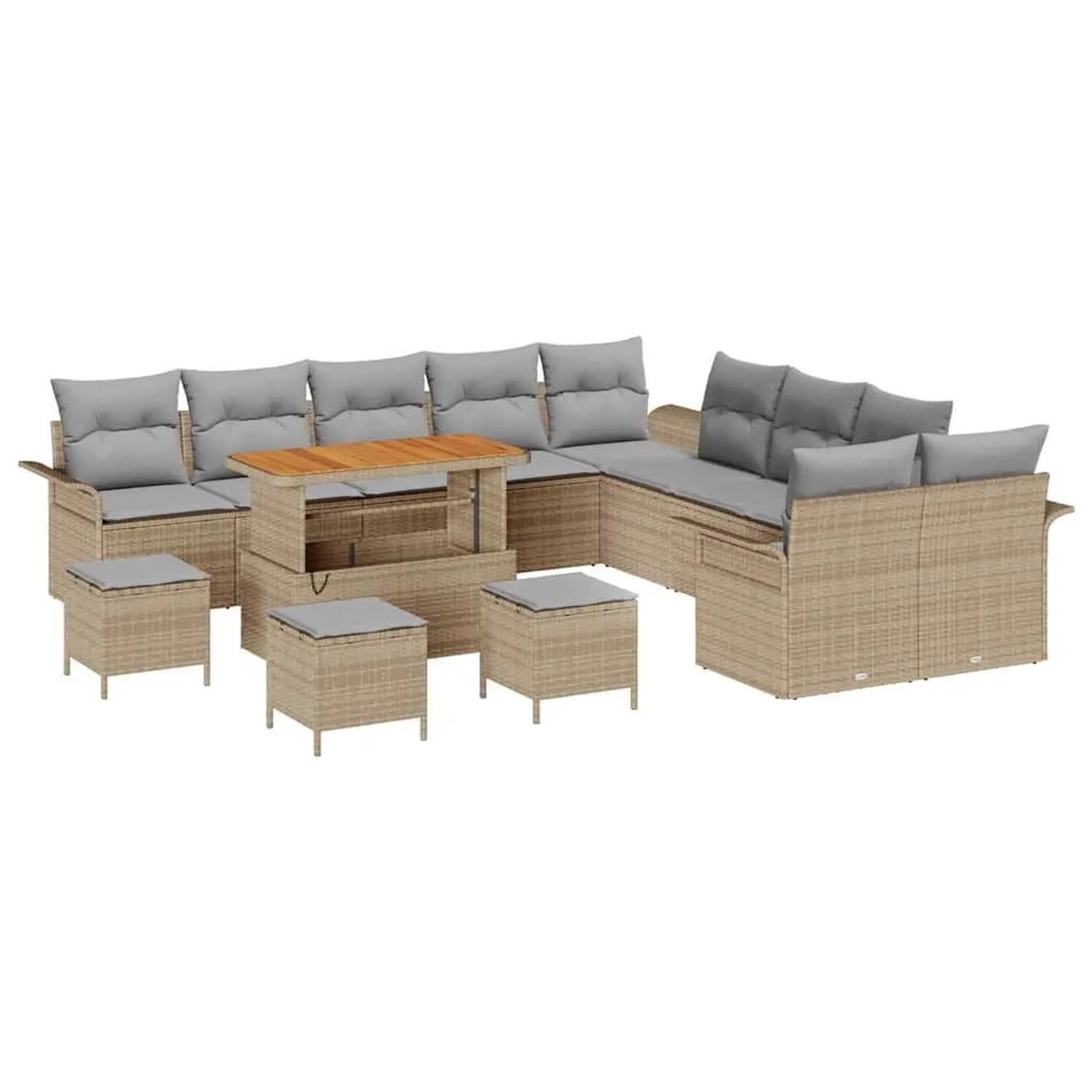 vidaXL Garten-Sofa-Set mit Kissen 14-Tlg Beige und Hellgrau 3364152