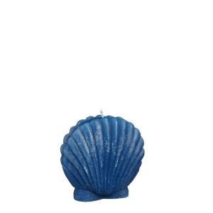 Blaue Mica Decorations Kerze in Muschelform, Duftkerze für maritime Deko.