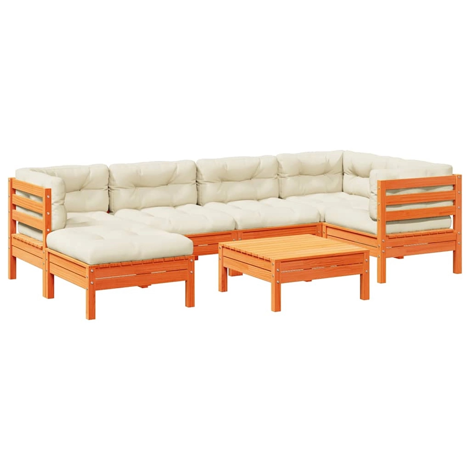 vidaXL 7-Tlg Garten-Sofagarnitur mit Kissen Wachsbraun Kiefernholz 3299538 günstig online kaufen