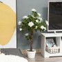 Outsunny Kunstpflanze: Weiße Rosen in Topf, 90 cm hoch. Realistische Rosengestaltung für Haus & Garten.