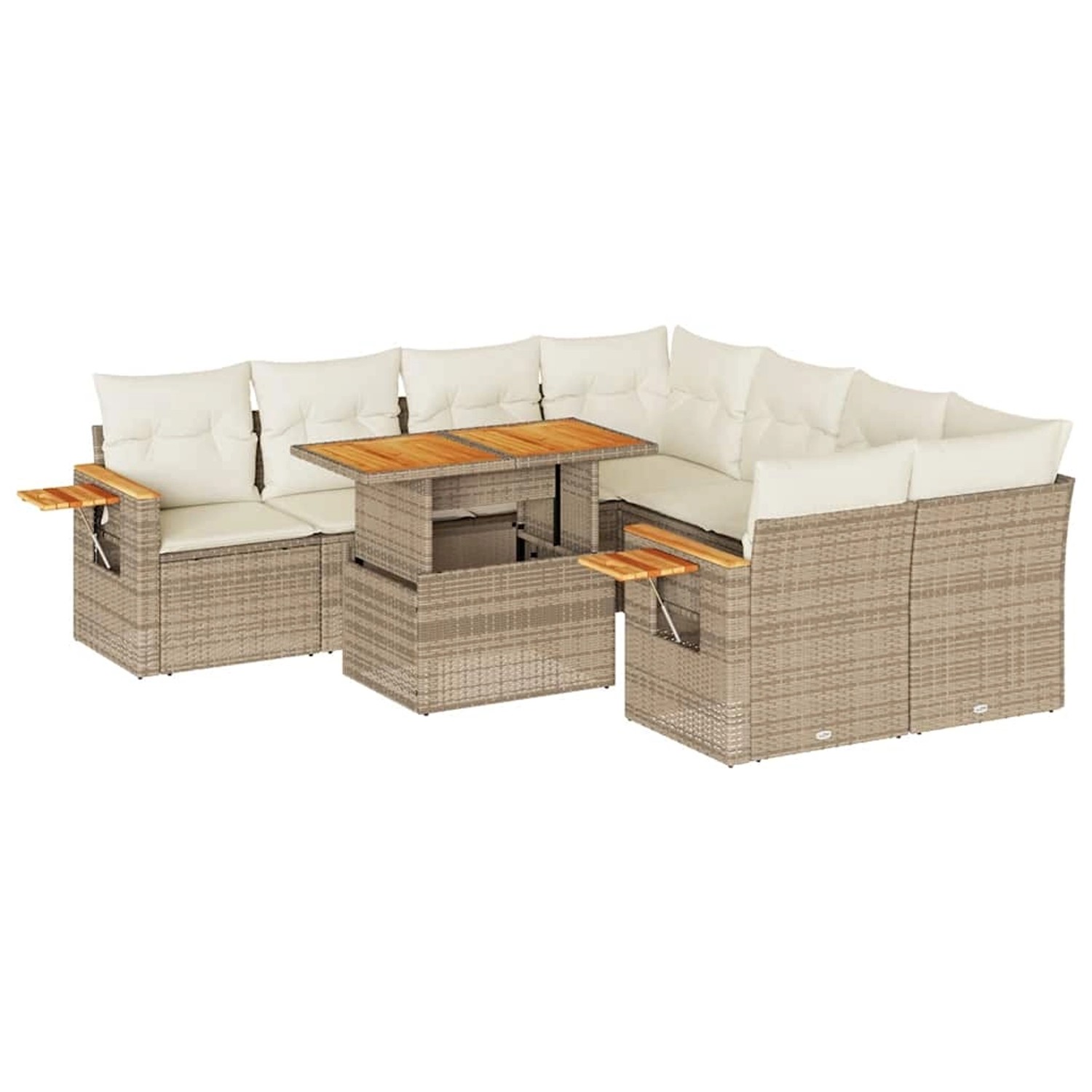 vidaXL 9-Tlg Garten-Sofagarnitur mit Kissen Beige Poly Rattan Akazie 332757 günstig online kaufen