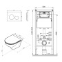 Technische Zeichnung AM.PM WC-Set: Wand-WC, Vorwandelement, Drückerplatte mit Maßen.
