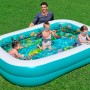 Bestway Family Pool 3D Undersea Adventure: Eckiges Planschbecken mit Unterwasserwelt-Motiv und spielenden Kindern.