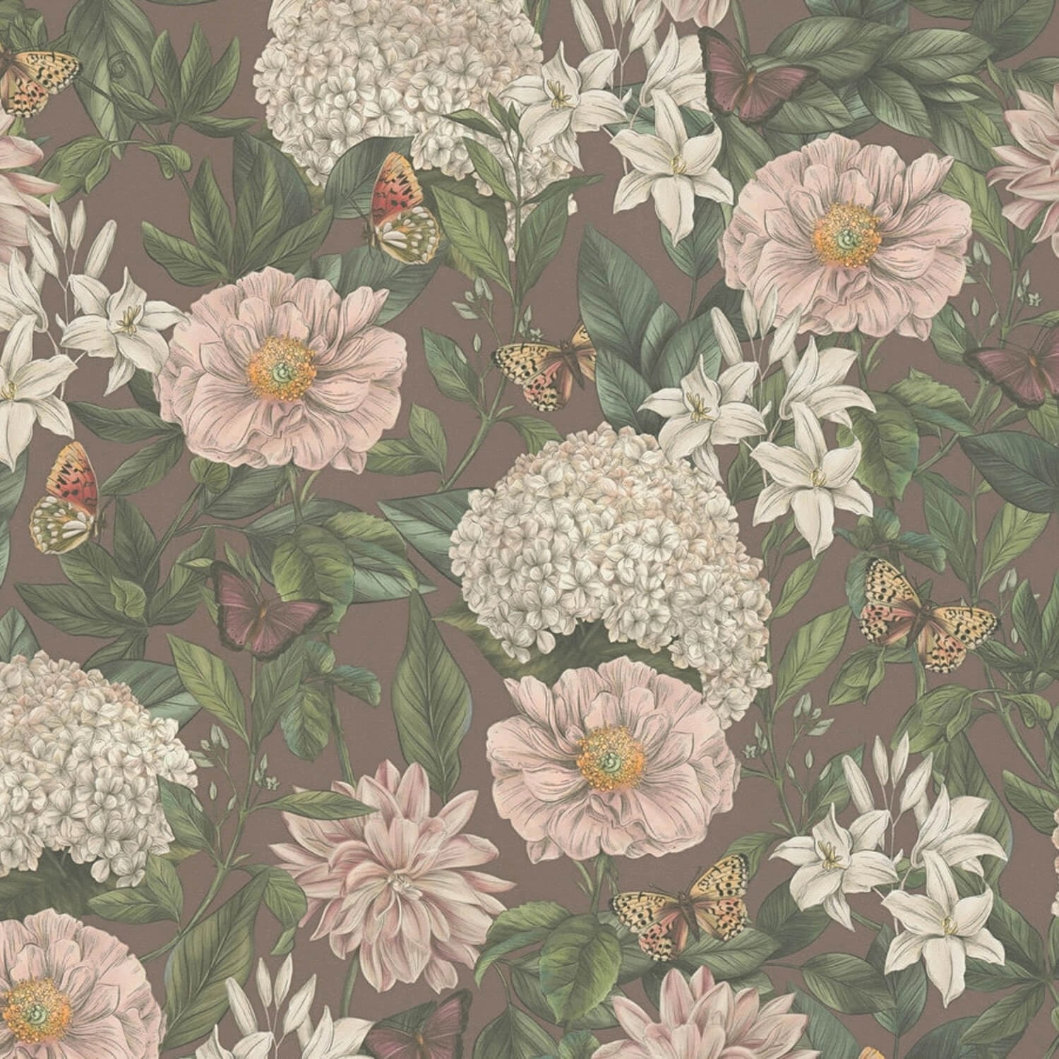 PROFHOME 394263-GU Blumen Tapete Floral Braun Rosa dunkel-Grün bordeaux 0,5 günstig online kaufen
