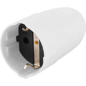 Weiße Schutzkontakt Kupplung mit Innenleben für den Innenbereich.