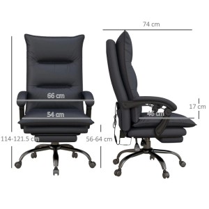 Schwarzer Vinsetto Massage-Bürostuhl mit Heizung, ausziehbarer Fußstütze. Ergonomischer Schreibtischstuhl mit Maßen.