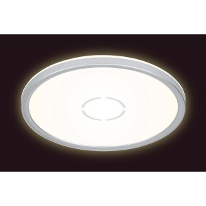 Flache, runde LED-Deckenleuchte Free von Briloner in Weiß-Silber mit indirektem Licht.