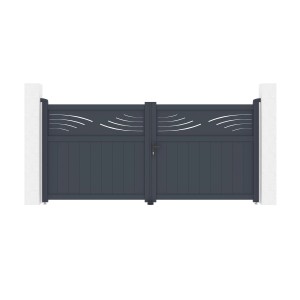 Graues Casanoov Doppelflügeltor aus Aluminium mit Naturmuster, 300x140 cm.