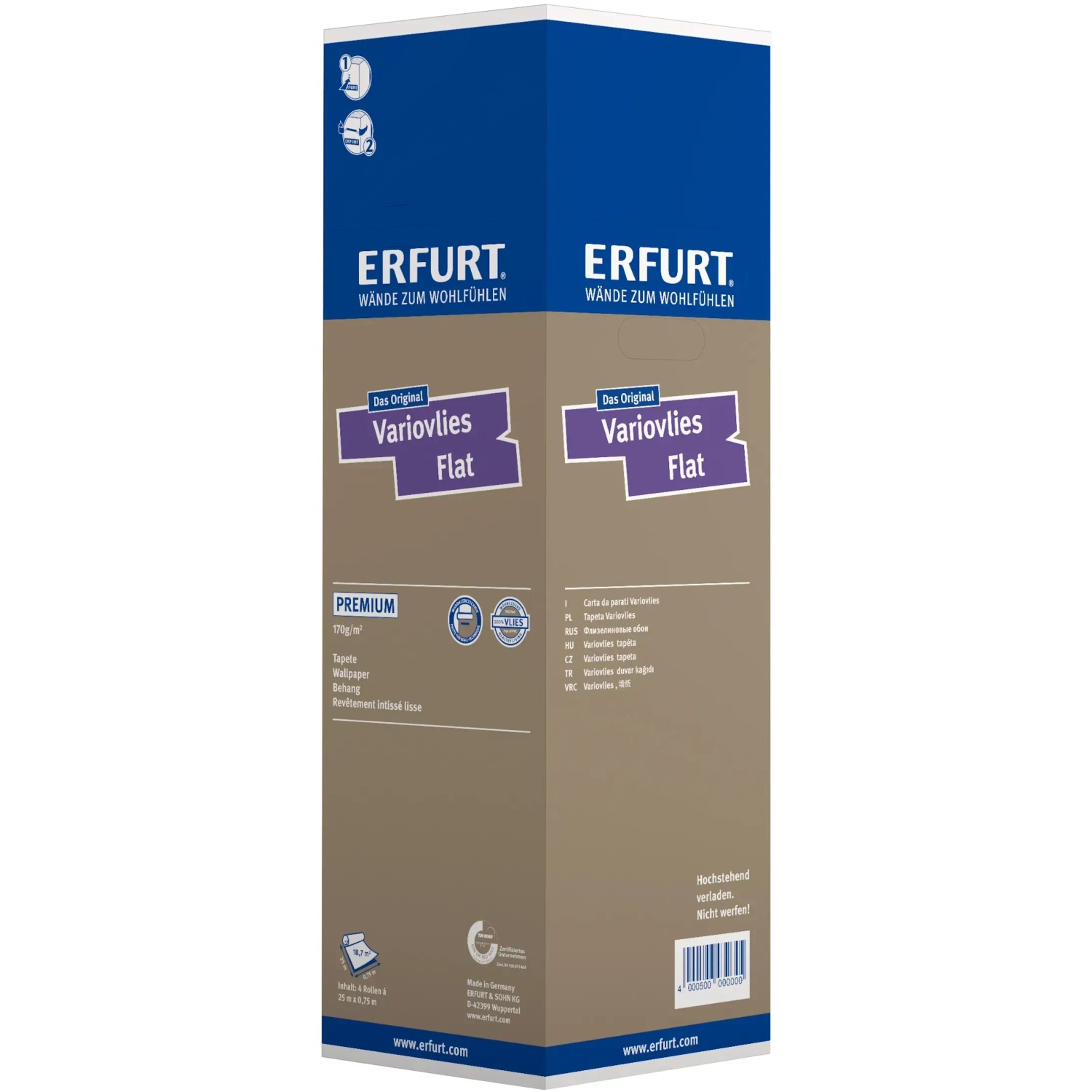 Erfurt Vliestapete Variovlies Flat Premium, Rolle 25x0,75m, überstreichbar, für kreative Wandgestaltung.