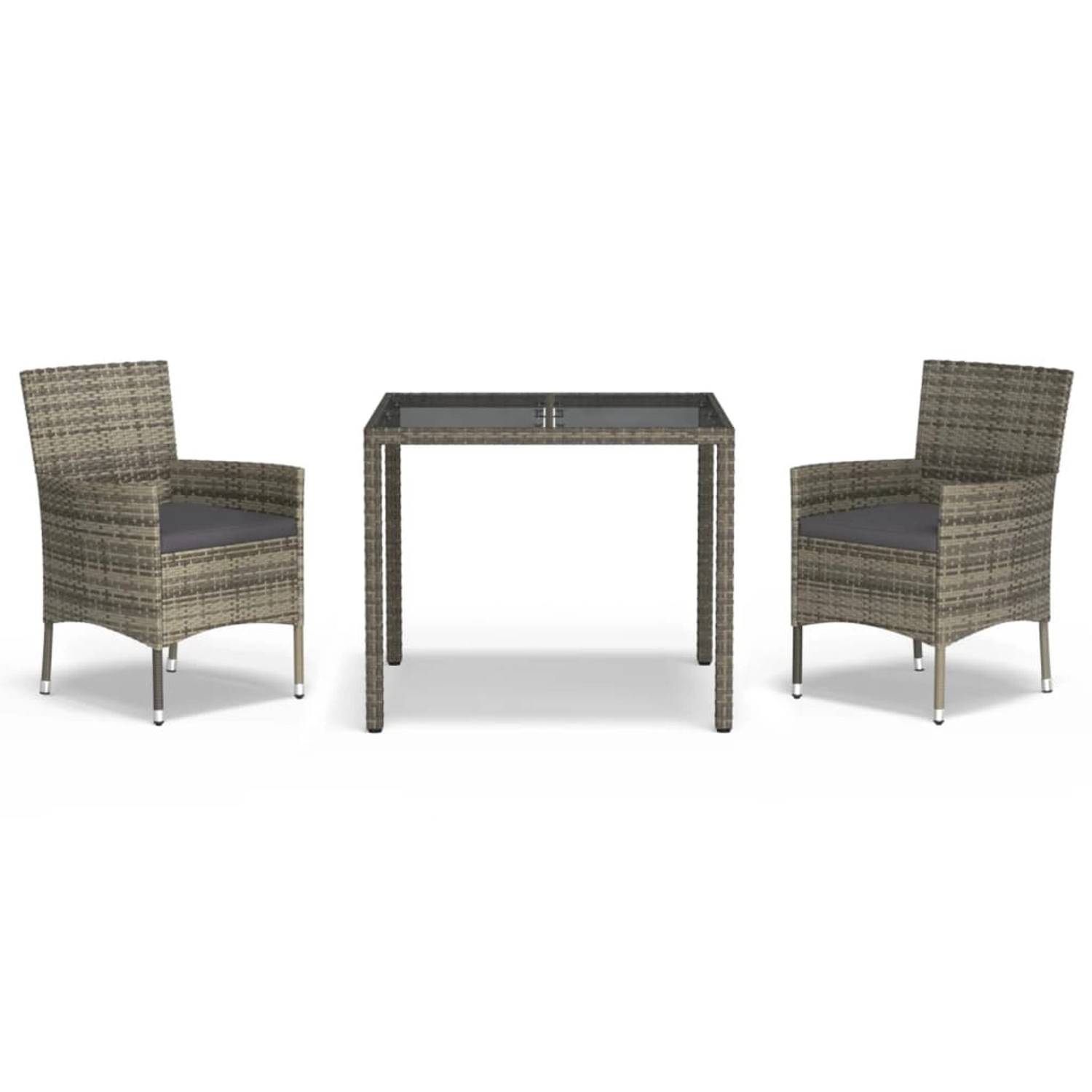 vidaXL 3-Tlg Garten-Essgruppe mit Kissen Grau Poly Rattan 3187332 günstig online kaufen