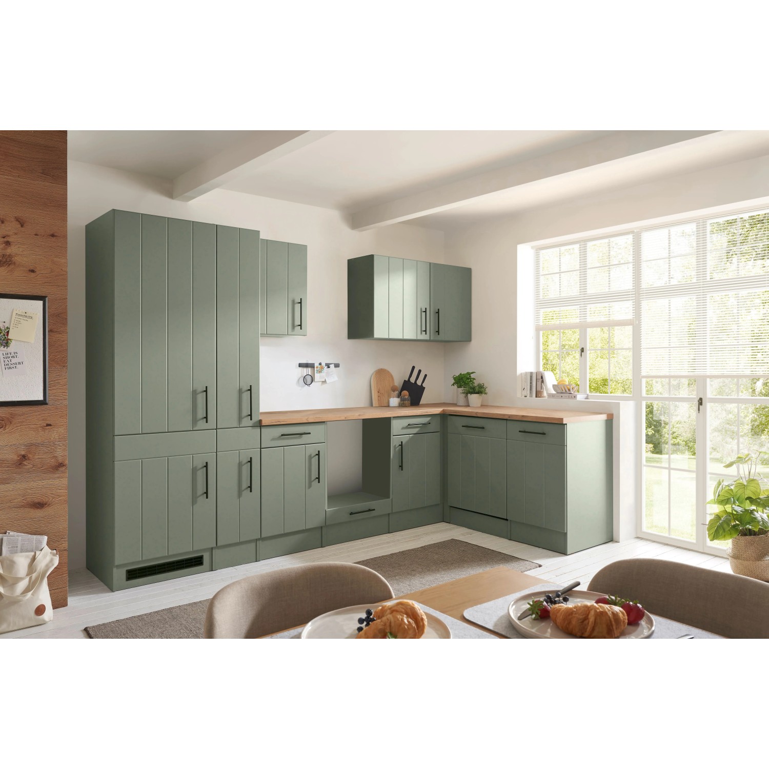 Respekta Winkelküche Anton Landhaus Schilfgrün 310 cm ohne E-Geräte