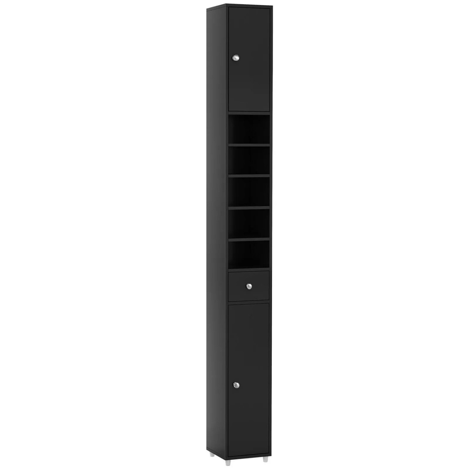 Costway Badschrank Hochschrank Schmal mit Verstellbaren Regalen Schwarz