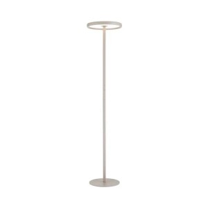 Moderne, khaki LED Stehlampe mit schlankem Ständer und runder Basis. Die Innenleuchte bietet CCT-Farbtemperatursteuerung.