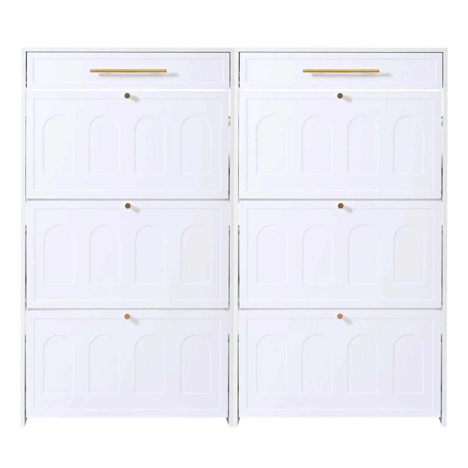 Merax Schuhschrank Set 2 Teilig mit 12 Fächern 2 Schubladen MDF Weiß
