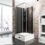 Schulte Komplettduschkabine Korfu II mit Boiler und Pumpe, Alu-Natur/Schwarz. Moderne Eckdusche mit Sicherheitsglas.
