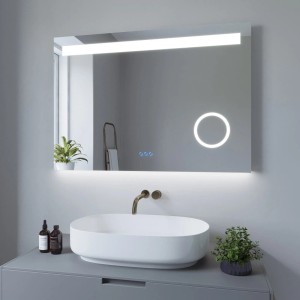 Aquabatos LED Badspiegel 100x70 cm mit Beleuchtung, Antibeschlag & Vergrößerung. Lichtspiegel für das Badezimmer.