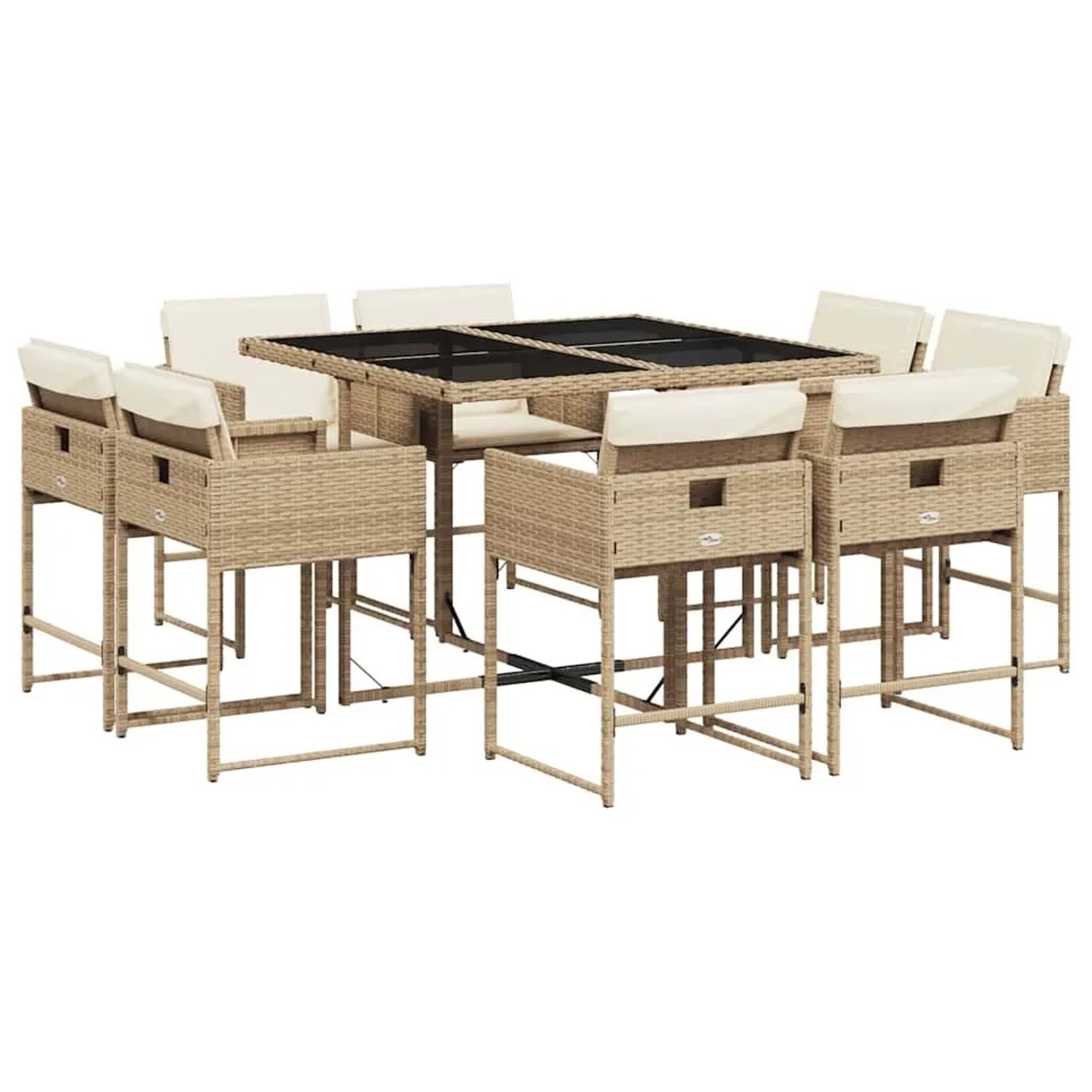 vidaXL 9-Tlg Garten-Essgruppe mit Kissen Beige Poly Rattan 3211378