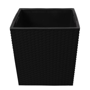 Anthrazitfarbener Ondis24 Pflanzkübel Rato Low (64L) in Rattan-Optik.
