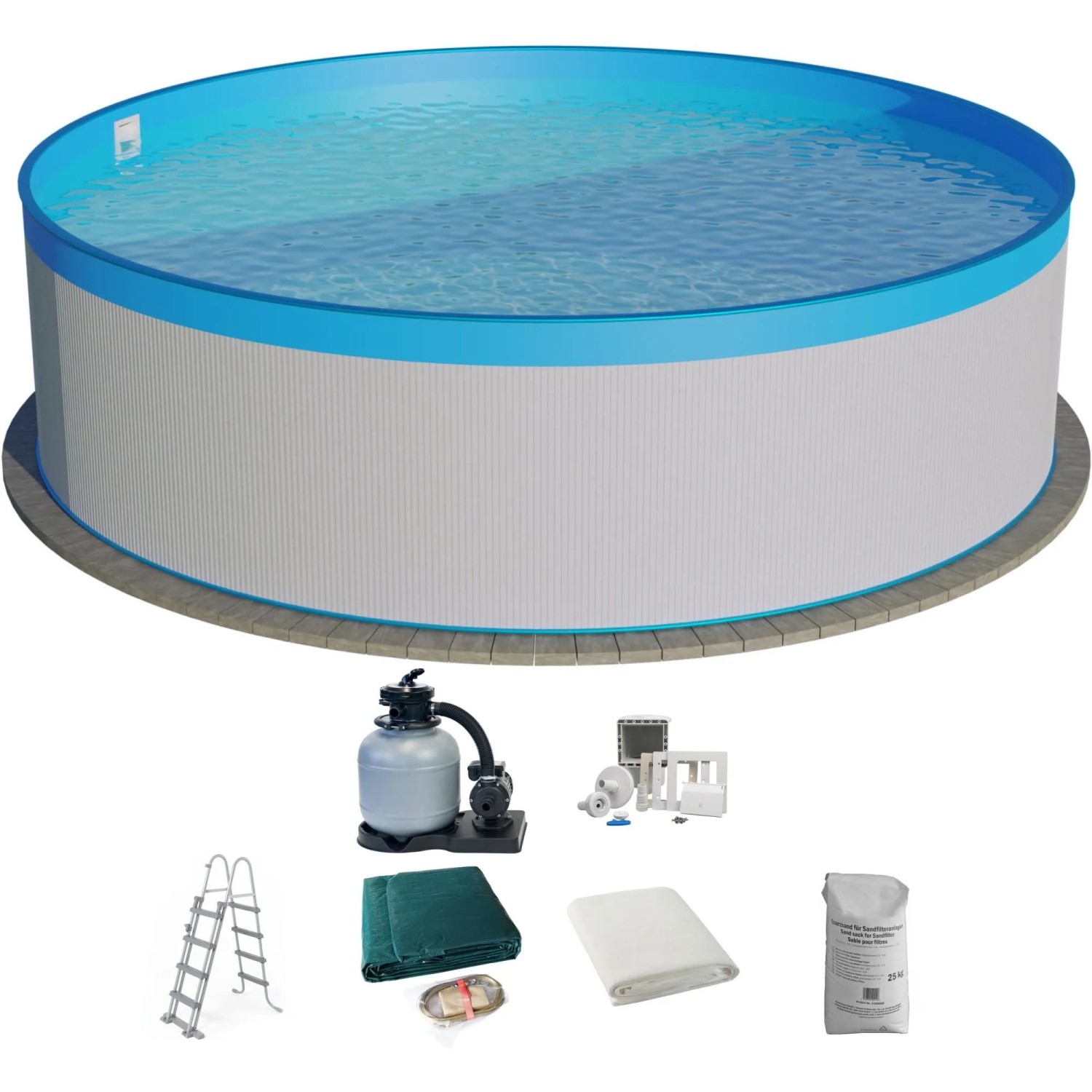 Waterman Stahlwandpool Set 8 teilig Hoch Rund 450 x 90 cm Stahl 0,3 mm Weiß Folie 0,2 mm Blau Waterman Stahlwandpool Set 8 teilig Hoch Rund 450 x 90 cm Stahl 0,3 mm Weiß Folie 0,2 mm Blau