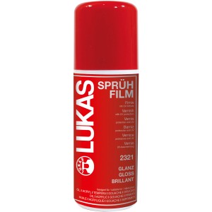 Rote Sprühdose Lukas Sprühfilm Glanz 150ml für Öl, Acryl, Tempera & Gouache.