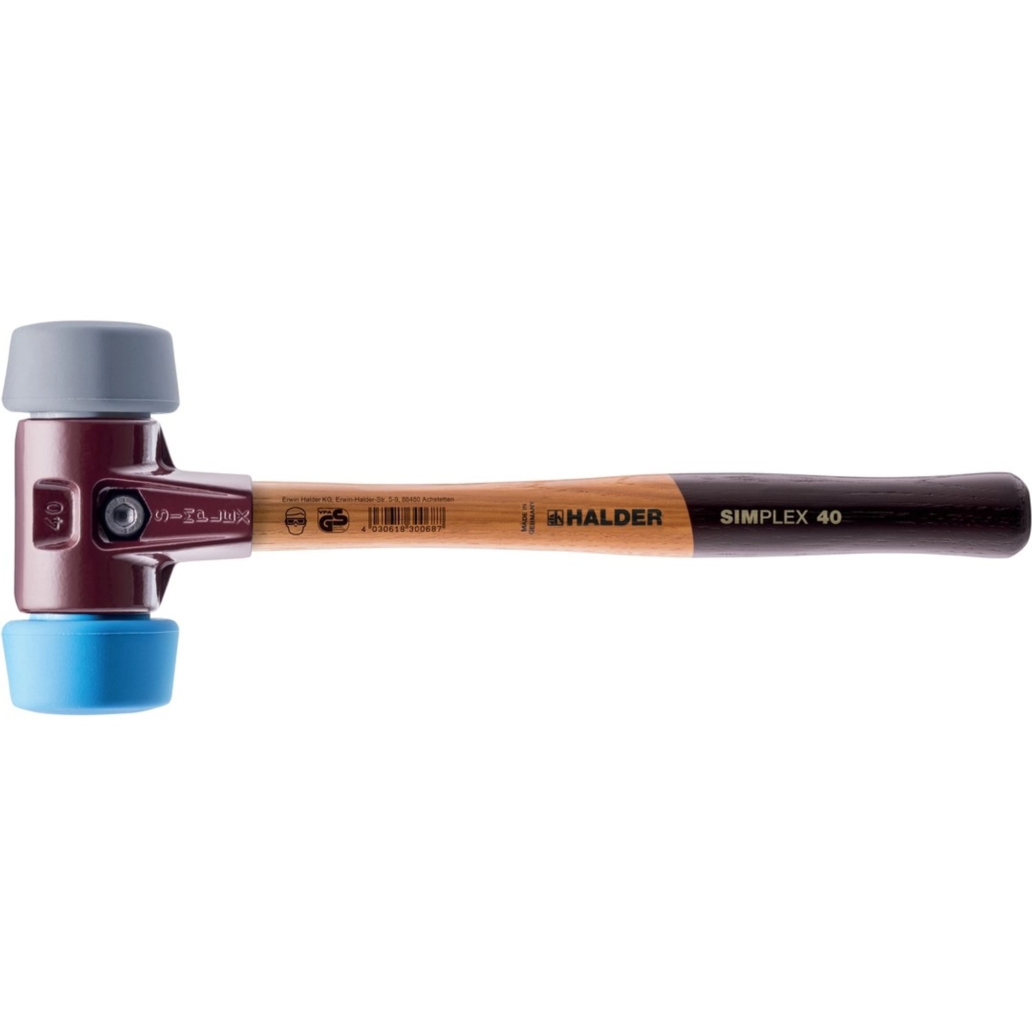 Halder Simplex Schonhammer Ø 50 40 mm TPE-soft Blau   TPE-mid Grau mit Temp günstig online kaufen
