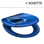 Schütte WC-Sitz Shark mit Absenkautomatik, Duroplast, blau mit Hai-Motiv.