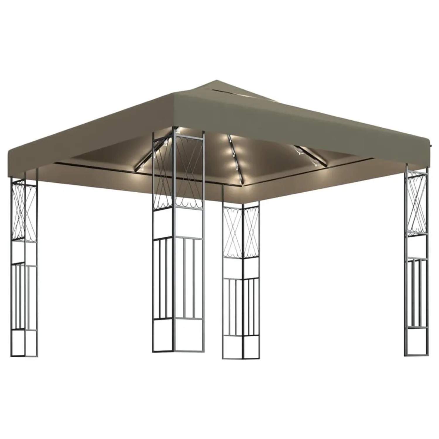 vidaXL Pavillon mit LED-Lichterkette 3x3 m Taupe Stoff 3070330