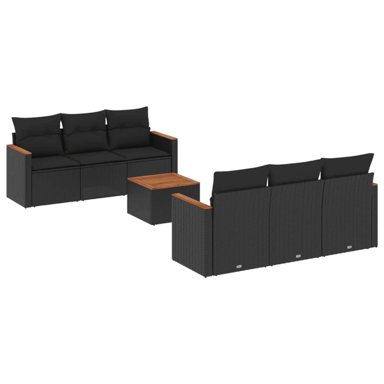 vidaXL 7-Tlg Garten-Sofagarnitur mit Kissen Schwarz Poly Rattan 3225789 günstig online kaufen