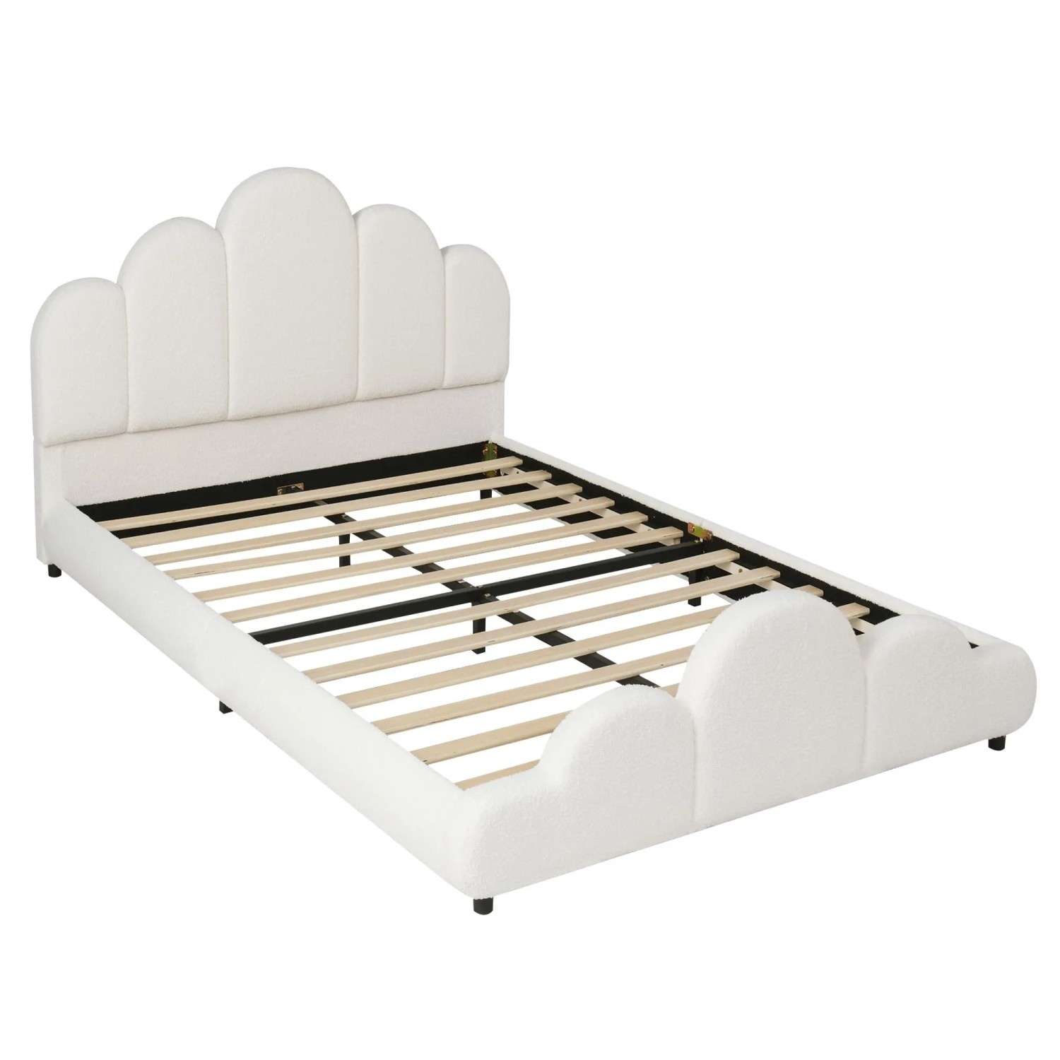 Merax Kinder Polsterbett 140 x 200 cm mit Gepolstertem Kopfteil Bouclé Beige