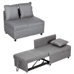 Dunkelgrauer HOMCOM Schlafsessel 3-in-1, als Sessel und Schlafsofa mit Kissen, verschiedene Positionen.