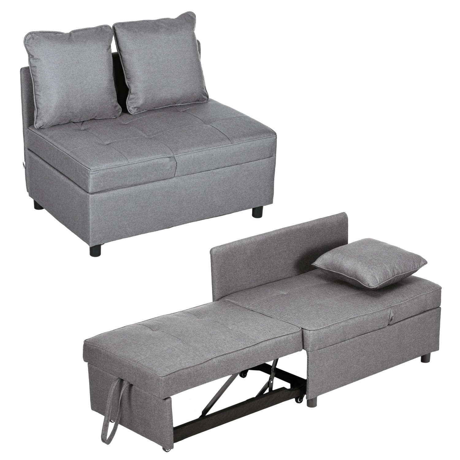 HOMCOM Schlafsessel 3-in-1 Ausziehbares Schlafsofa mit Bettfunktion 2 Sitzer Sofa Dunkelgrau
