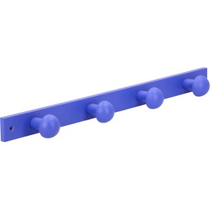 Blaue Siro Garderobenleiste aus Buchenholz mit 4 Haken, Länge 520 mm, ideal für Kinderzimmer.