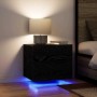 Wand-Nachttisch in Schwarz Eiche mit Schublade und LED-Beleuchtung.