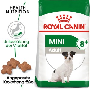 Royal Canin Mini Adult 8+ Trockenfutter für kleine, ältere Hunde im 2 kg Sack.