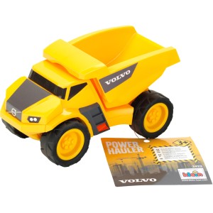 Gelber Volvo Power Kipplaster aus Kunststoff, robustes Spielzeug für Kinder.