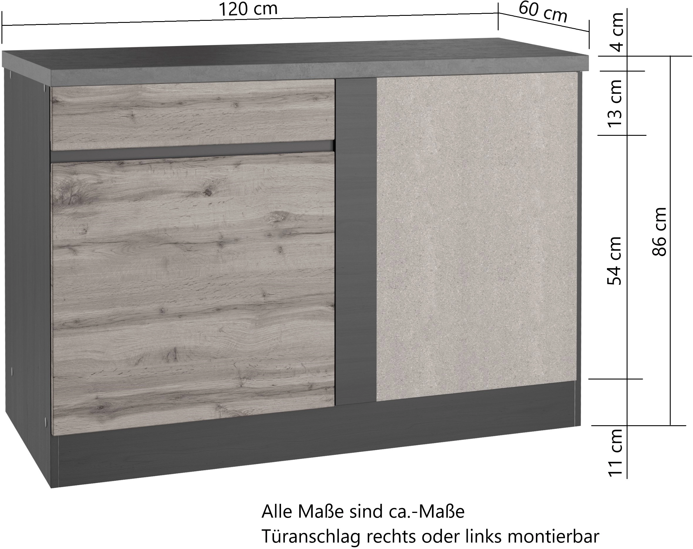 Held Möbel bei Küchen-Eckschrank OBI Turin kaufen Wotaneiche/Graphit 120 cm