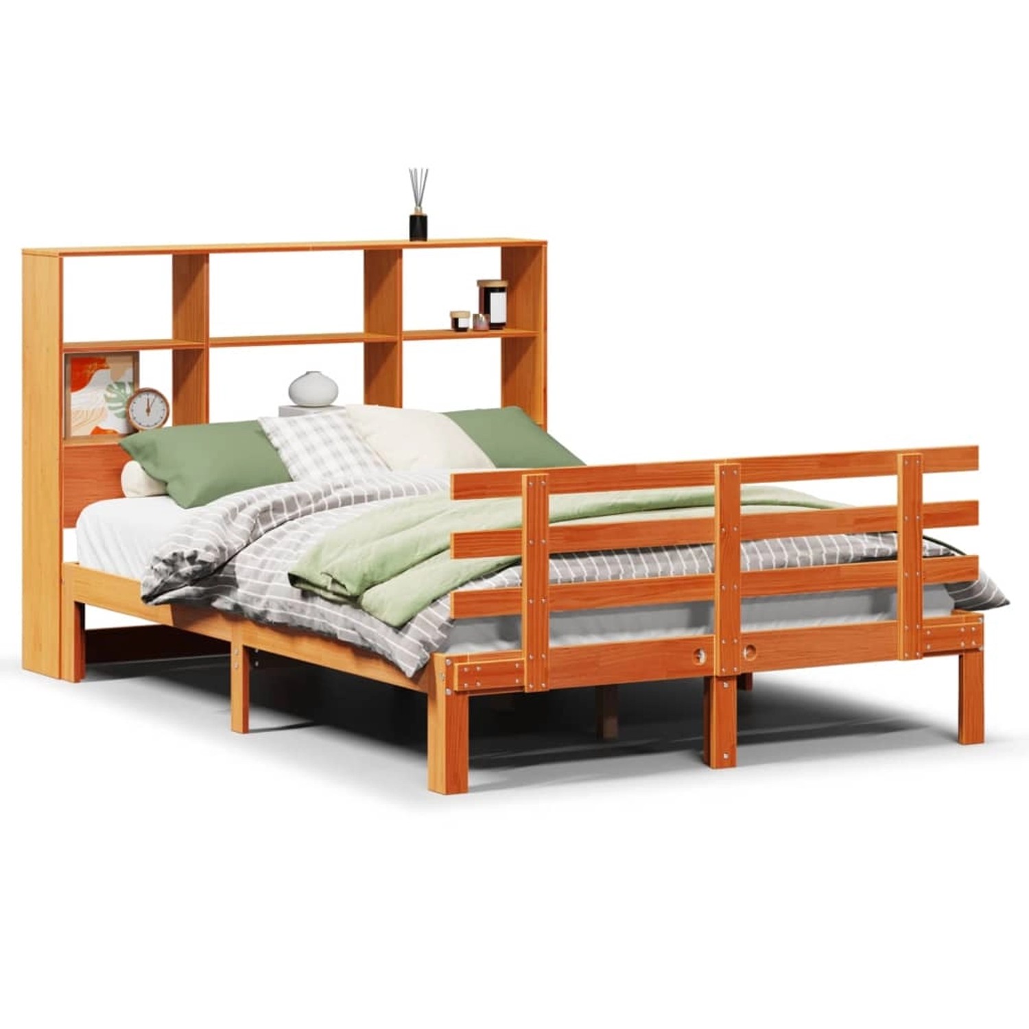 vidaXL Massivholzbett mit Regal ohne Matratze Wachsbraun 140x190 cm 3322771 günstig online kaufen