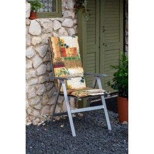 Beige-naturfarbene Beo Sitzauflage Glasgow für Hochlehner Gartenstühle mit Olivenmuster.