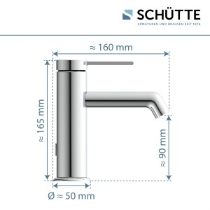 Schütte Waschtischarmatur Los Angeles Chrom, Maße: Höhe 165mm, Ausladung 160mm, Auslaufhöhe 90mm, Durchmesser 50mm