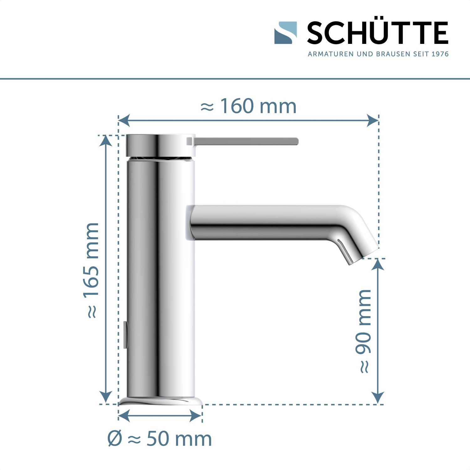 Schütte Waschtischarmatur Los Angeles Chrom, Maße: Höhe 165mm, Ausladung 160mm, Auslaufhöhe 90mm, Durchmesser 50mm