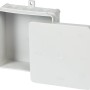 Grauer Abzweigkasten Aufputz, 100x100mm, IP54, mit offenem Deckel für Elektroinstallationen.