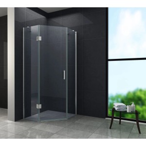 Glasdeals Fünfeck Duschkabine VERTEX 90x90 cm, rahmenlos, aus ESG-Glas.