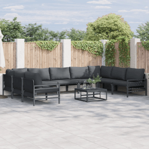 vidaXL 9-teiliges Garten-Sofa-Set Anthrazit aus Stahl. Gartenmöbel mit Tisch und Polstern.