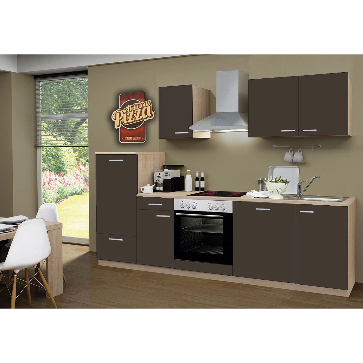 Menke Küchenzeile/Küchenblock Classic 270 cm Lava Melamin-Sonoma Eiche Nachbildung