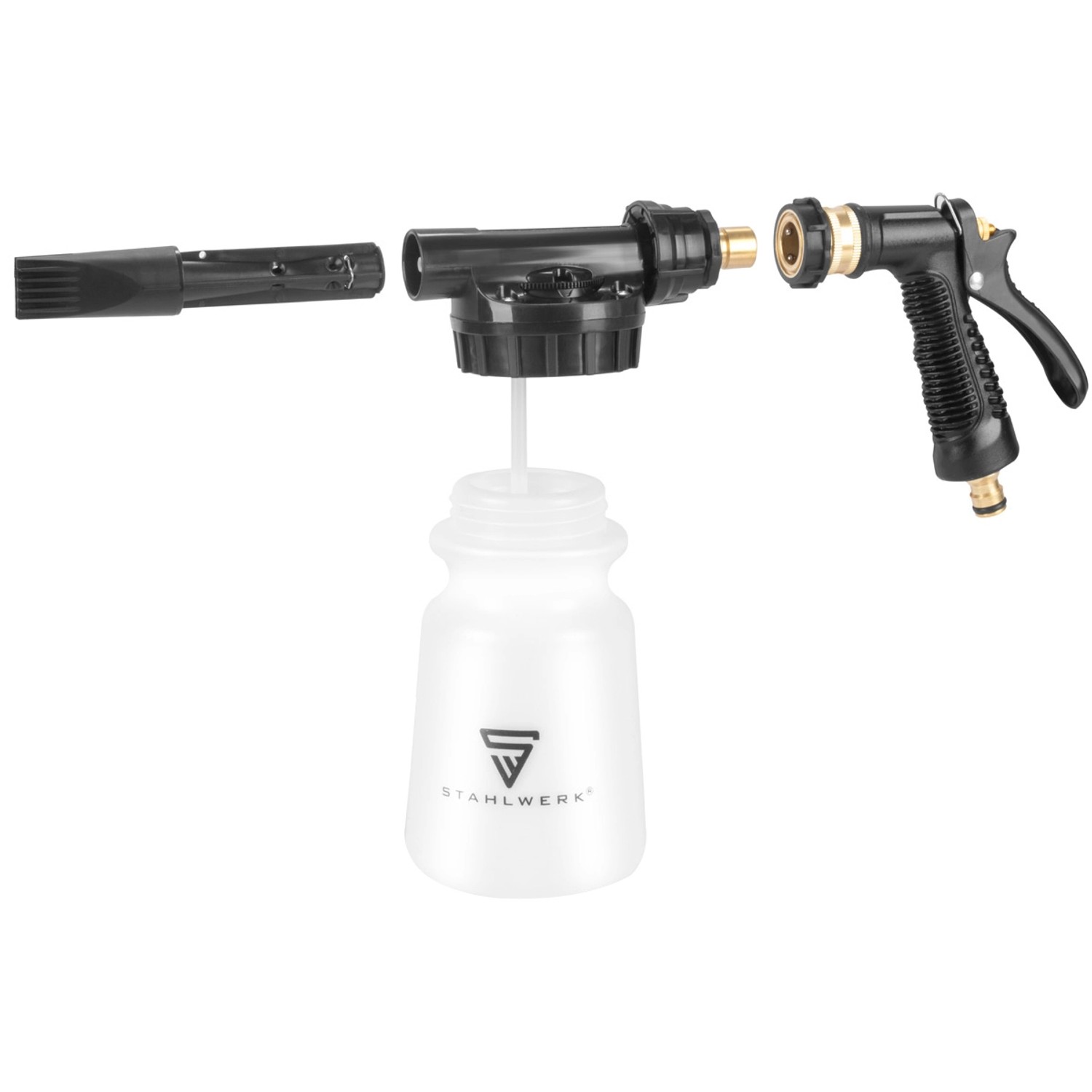 STAHLWERK Autowasch-Schaumspritzpistole RP-91 ST Set mit Reinigungsbürsten, Mikrofaser-Handtüchern und Autoschwamm.