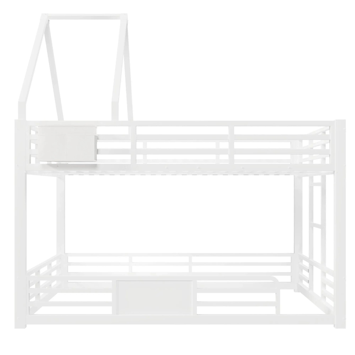 Merax Metall Etagenbett 140x200 cm Hausbett mit LED Dachrahmen Stauraum Weiß