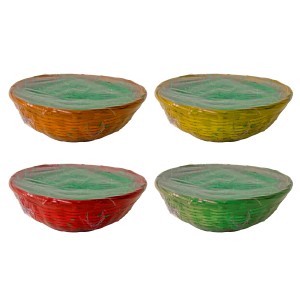 4er Set: Runde Körbchen mit Ostergras in Gelb, Orange, Rot und Grün. Osterdekoration.