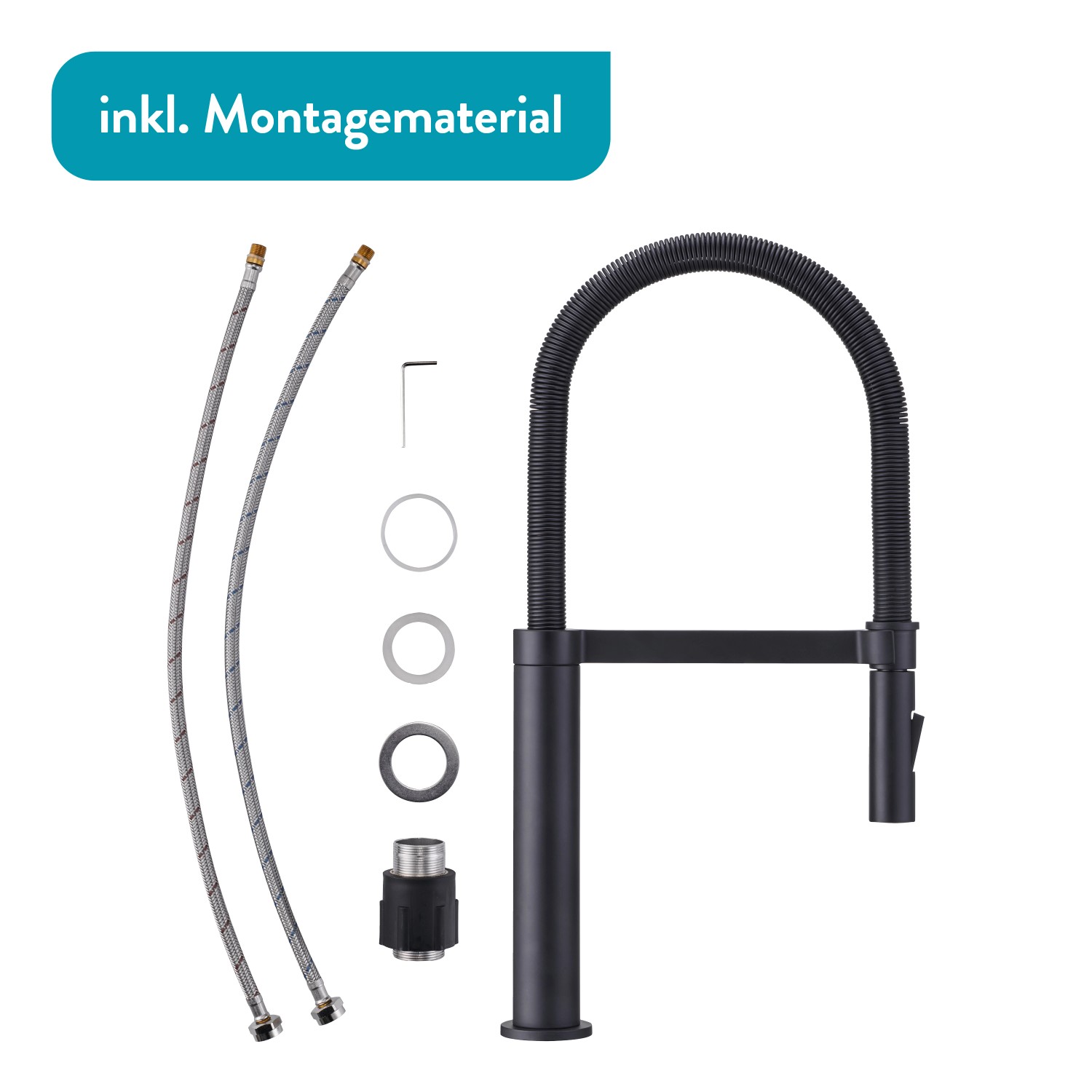 baliv Küchenarmatur KI-1980, Schwarz Matt, mit Zubehör und Montage-Material.