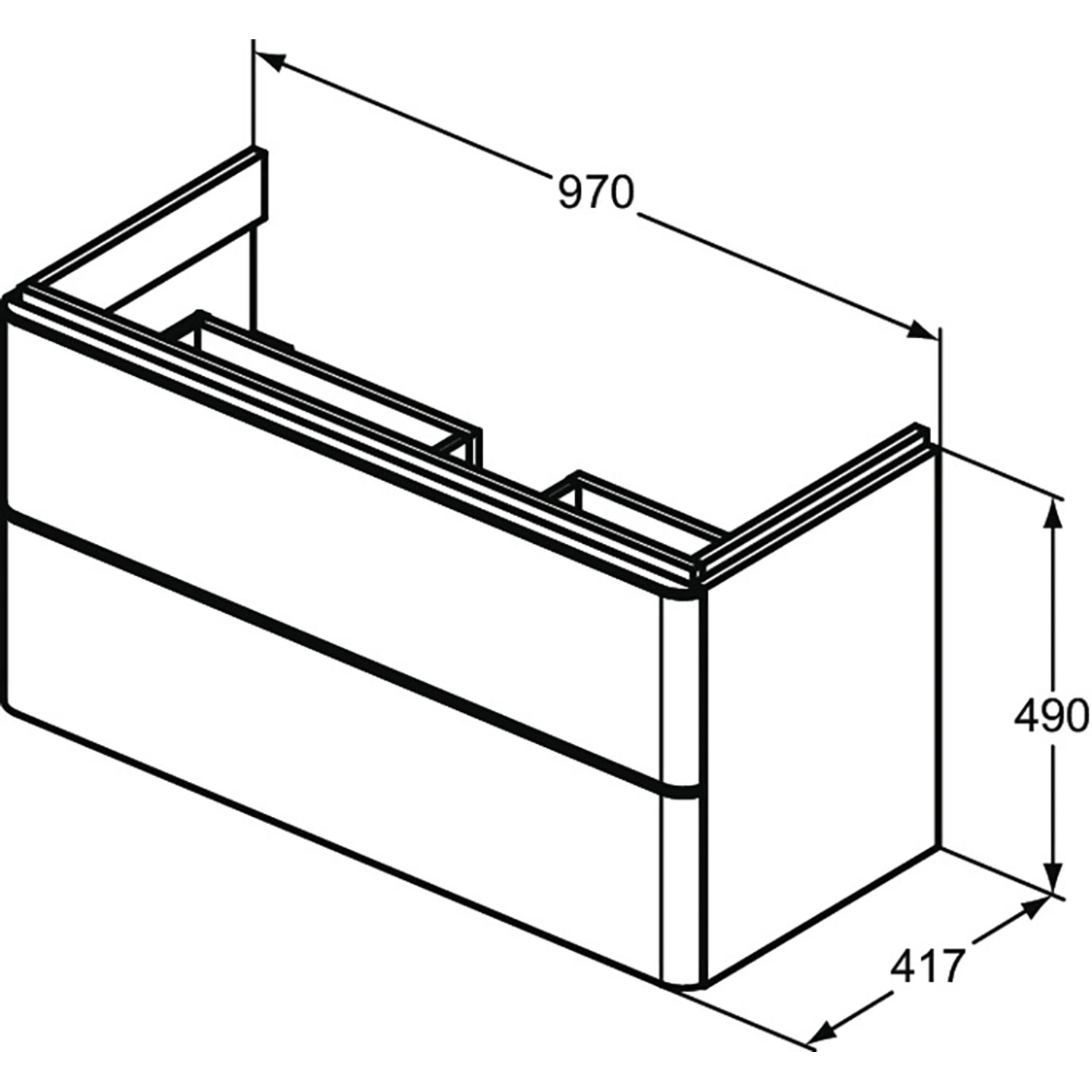 Ideal Standard Waschbeckenunterschrank Adapto, weiß hochglanz, Maße: 97x49x41cm.