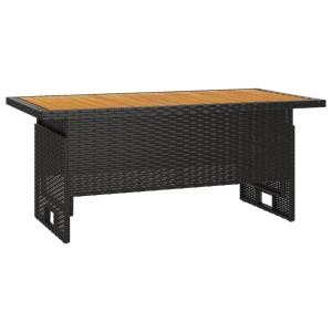 Schwarzer vidaXL Gartentisch aus Akazienholz und Rattan, höhenverstellbar.